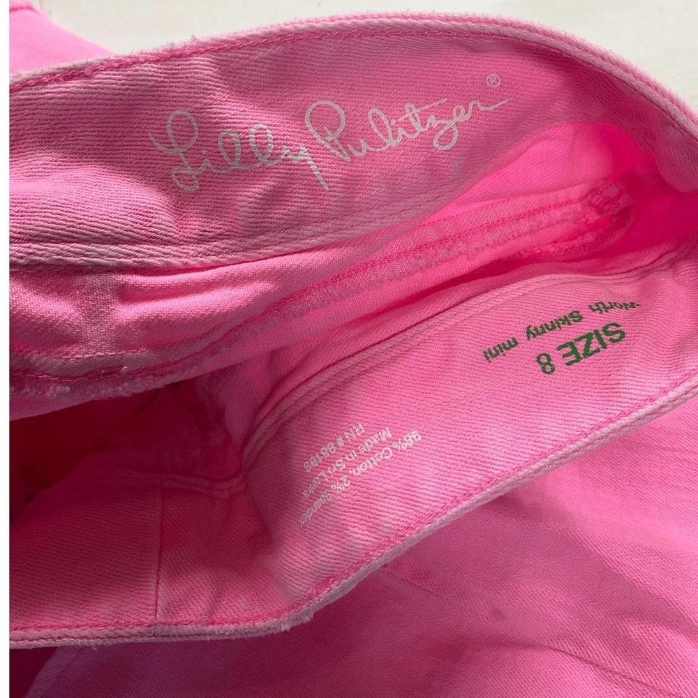 Lilly Pulitzer Worth Skinny Mini Pink Denim Shorts Raw Hem‎ Womens Size 8